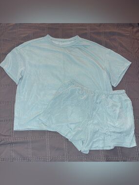 Women’s Light Teal Ribbed Short Set